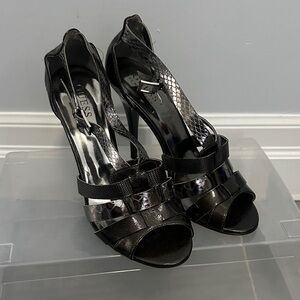 GUESS Black Strappy Peep-Toe High Heels